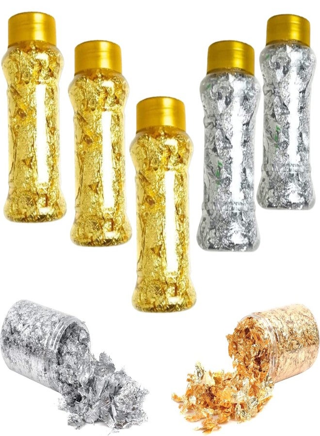 Marhaba traders 3 Golden foil Flake and 2 Silver foil Flake for Decorating Cake Borders and Other Sweets Food Preparation (Pack of 5 Flakes) - Image 1